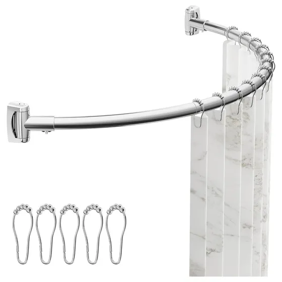 ENJOYBASICS Curved Shower Curtain Rod with Rings — Silver